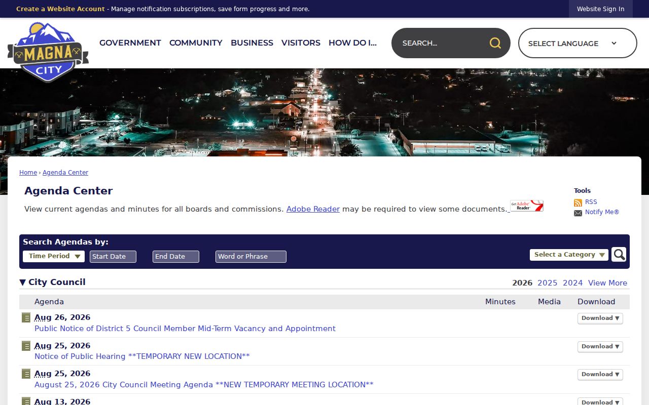 Magna residents directory city council agenda search