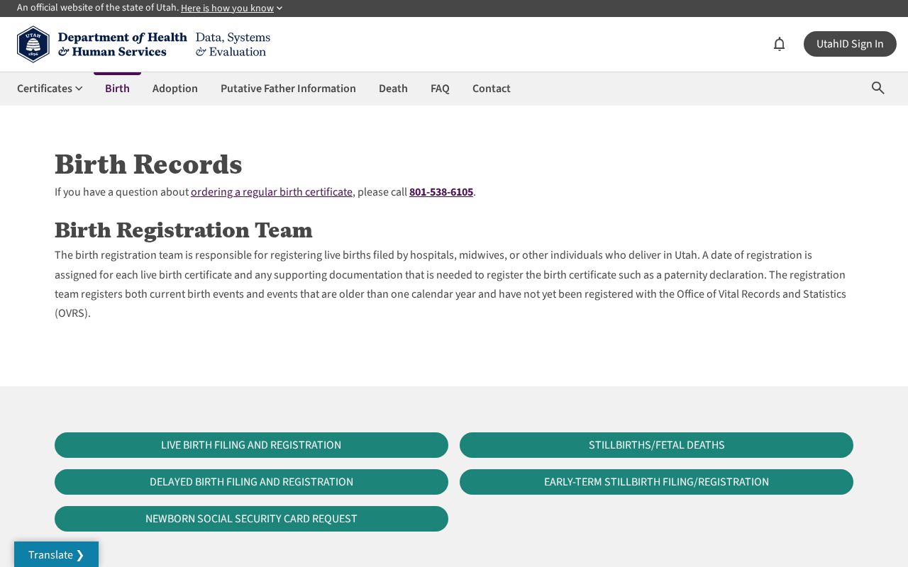 Magna resident lookup Utah Vital Records access page